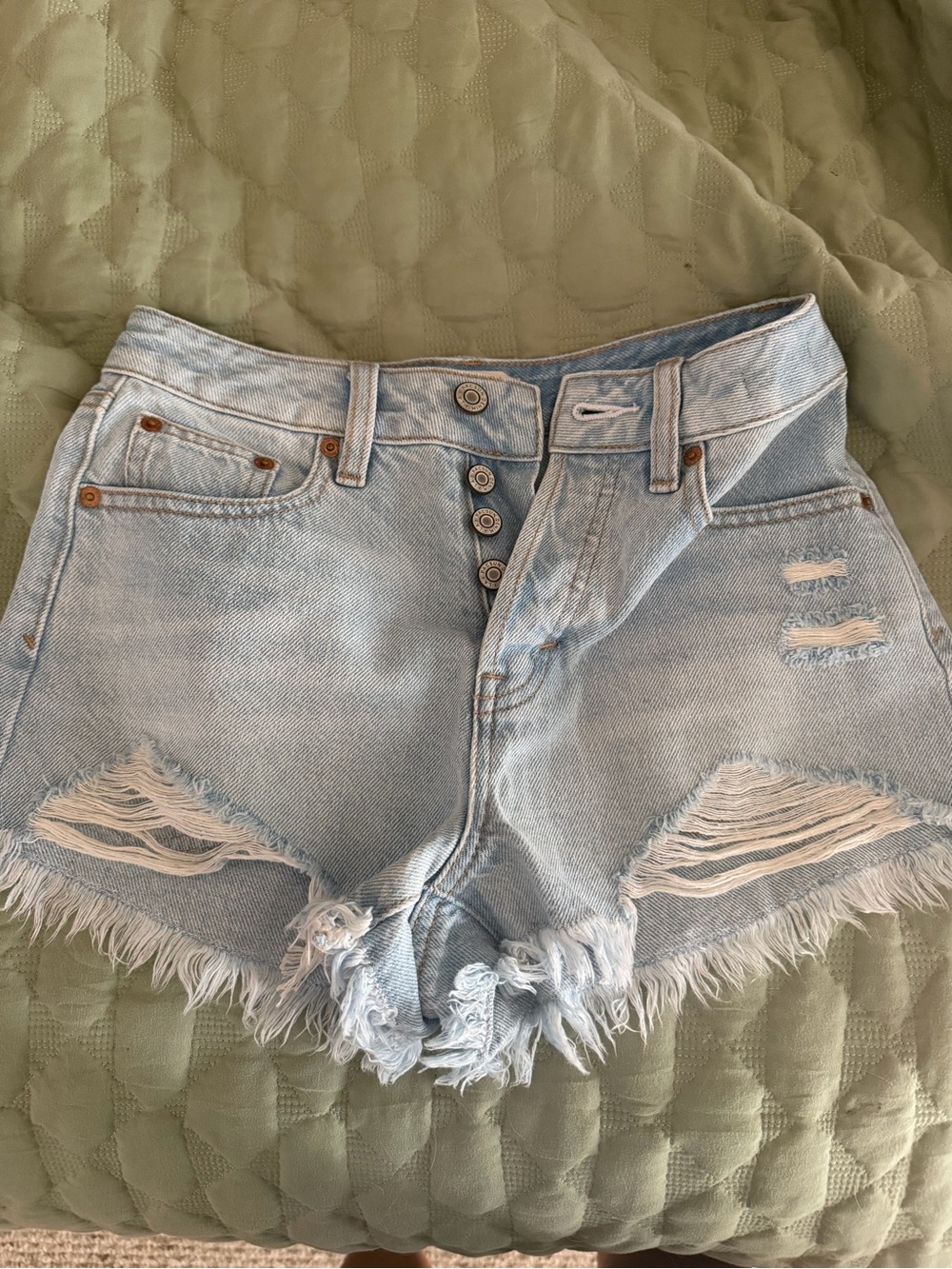 PacSun Light Blue Distressed High-Waist Denim Shorts